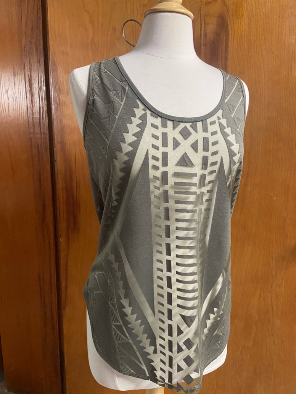 MOSSIMO Tank Sleeveless Geometric Print Burned-Out Sheet Olive Green MED